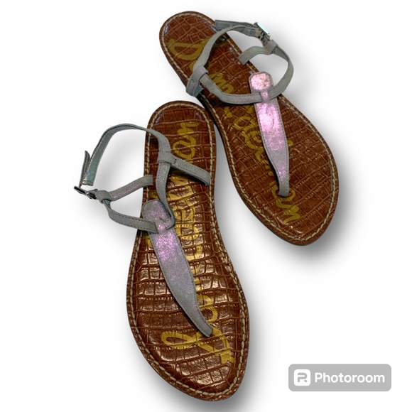 Sam Edelman Shoes - Sam Edelman Gigi Thong Silver Iridescence Ankle Strap Sandal Sz 7